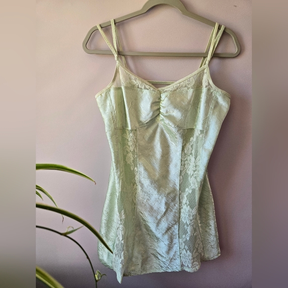 Bisou Bisou Other - ​✨ VINTAGE Bisou Bisou Michele Bohbot Pastel Green Lace Trim Chemise Slip Dress